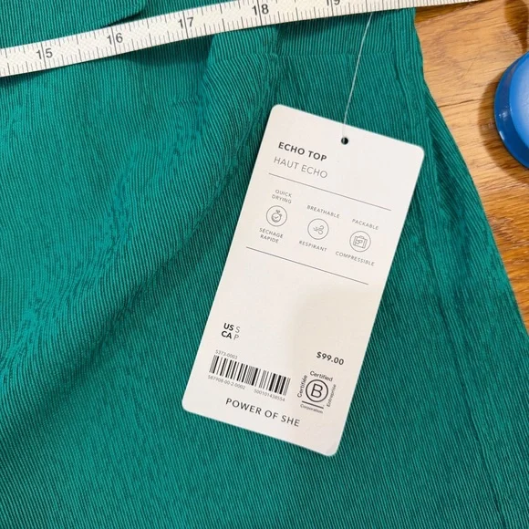 Athleta Echo Top V Neck Short Sleeve Button-Down Shirt in Green - Size Small NWT - Picture 3 of 7